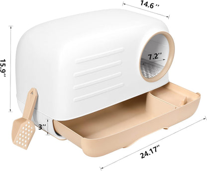 Petament Cat Litter Box,Fully Enclosed Litter Box Holds Odors,Prevents Urine and Litter Leakage, Assembly Free,Easy to Clean Stylish Litter Box Furniture with Pull-Out Litter Tray and Litter Scoop1